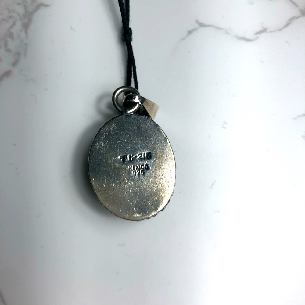 Vintage 925 Sterling Silver Chunky Turquoise Pendant Mexico - Picture 4 of 4